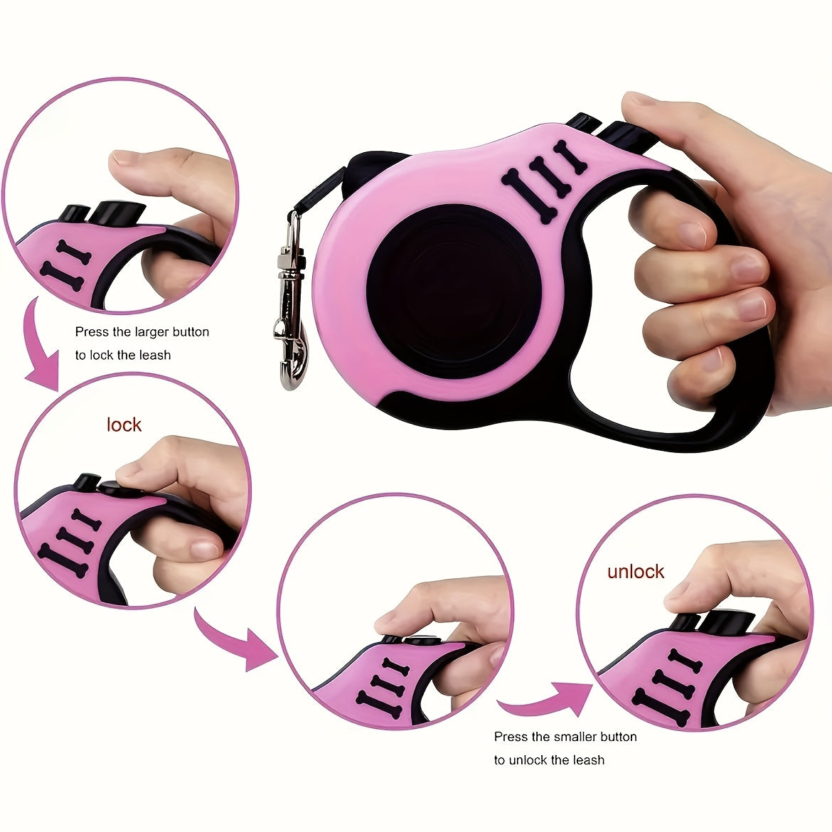 One Double Switch Pet Retractable Leash Colorful Bone Pattern Dog Nylon Rope