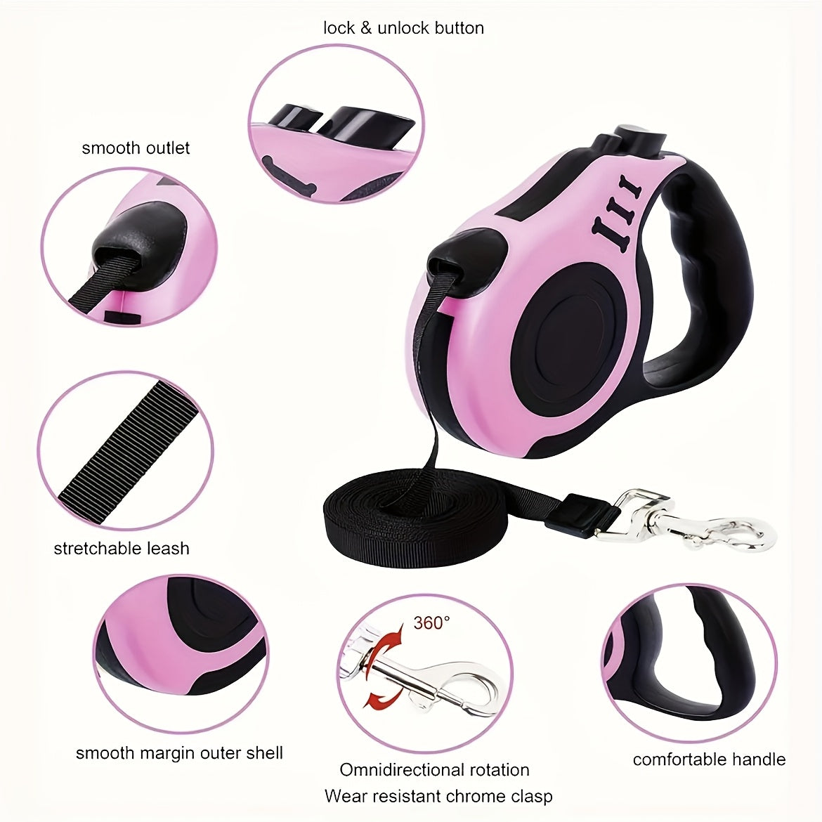 One Double Switch Pet Retractable Leash Colorful Bone Pattern Dog Nylon Rope